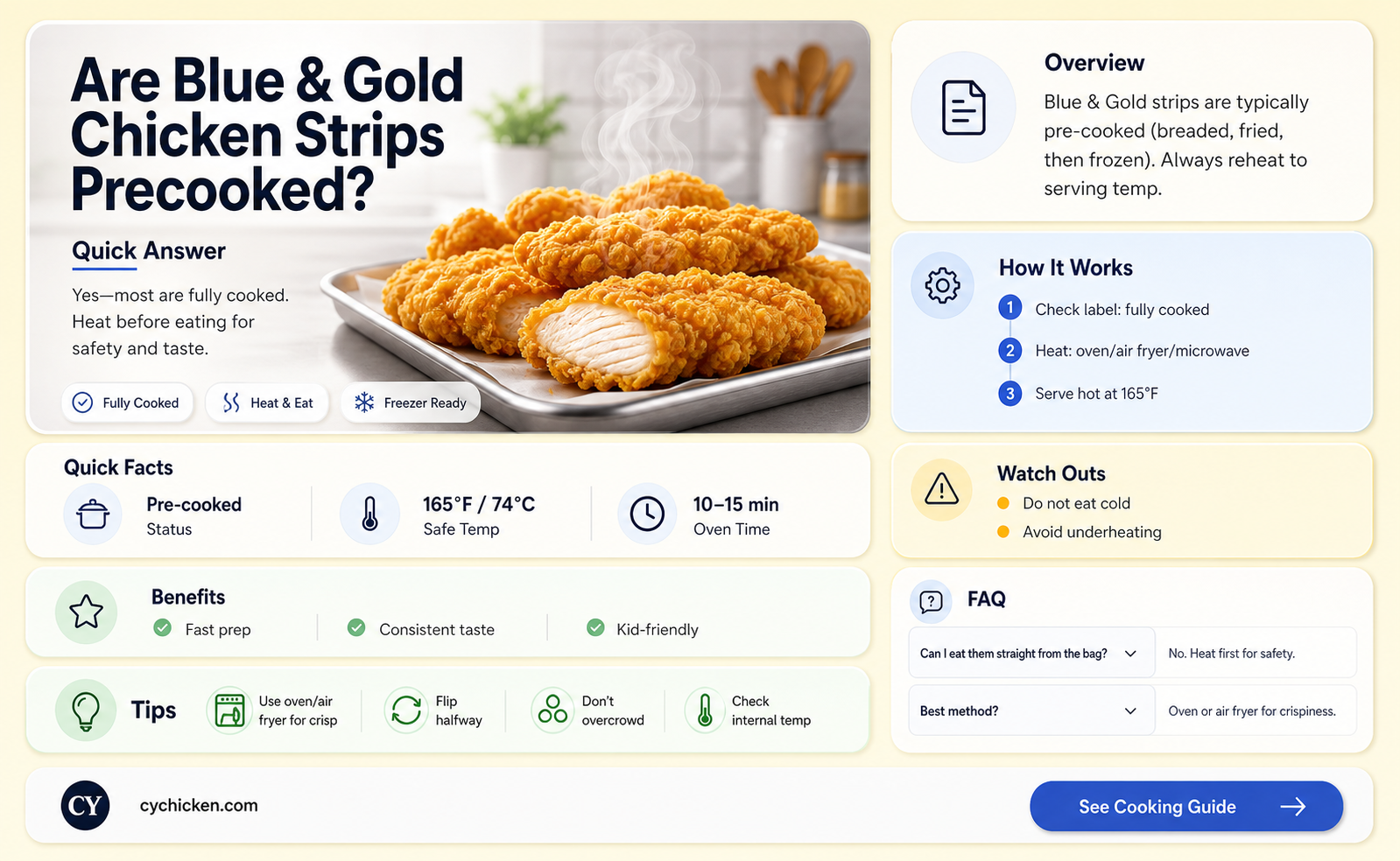 are blue and gold chicken strips precooked