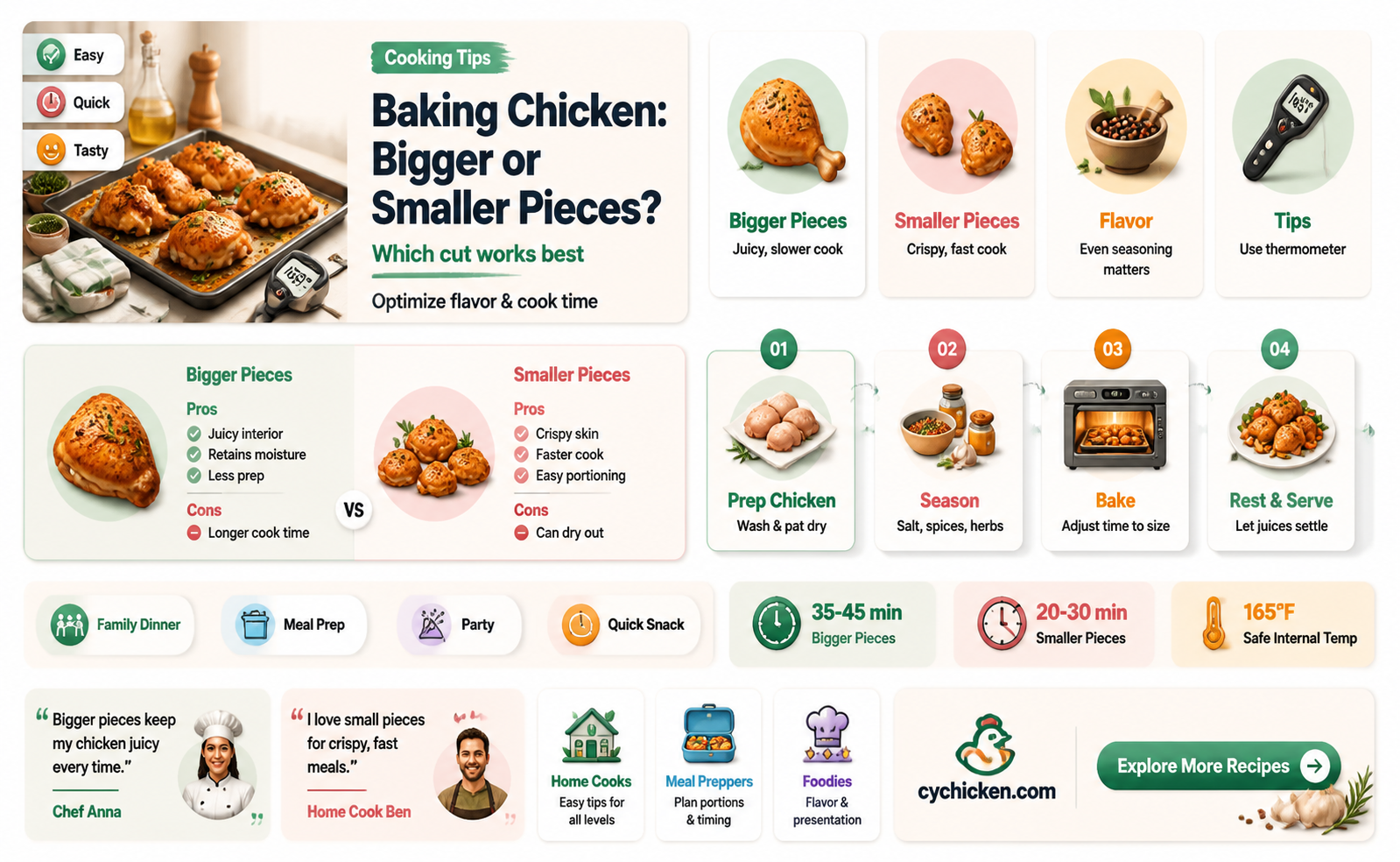 are bigger pieces of chicken better for baking or smaller