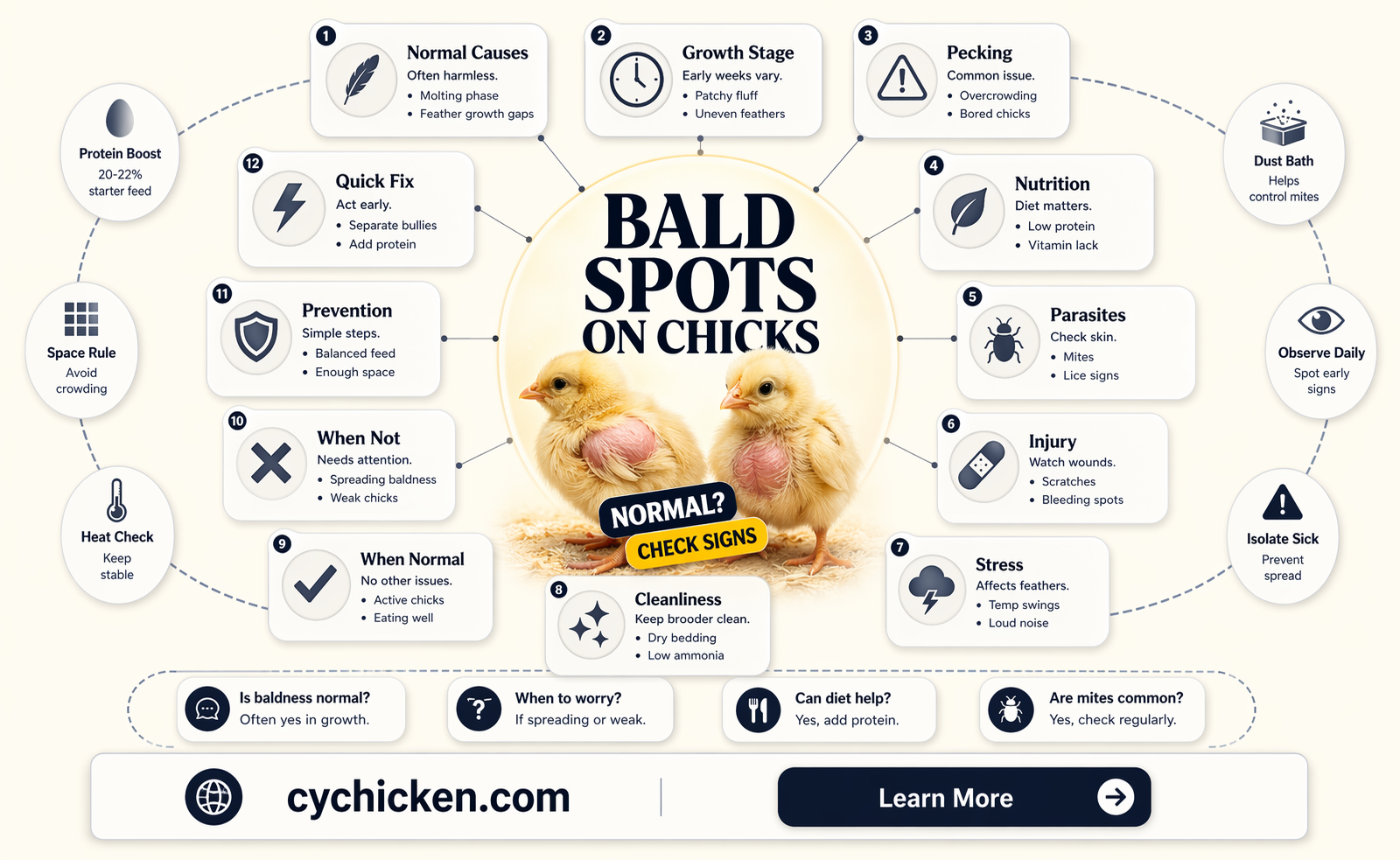 are bald spots normal on chicks as they grow
