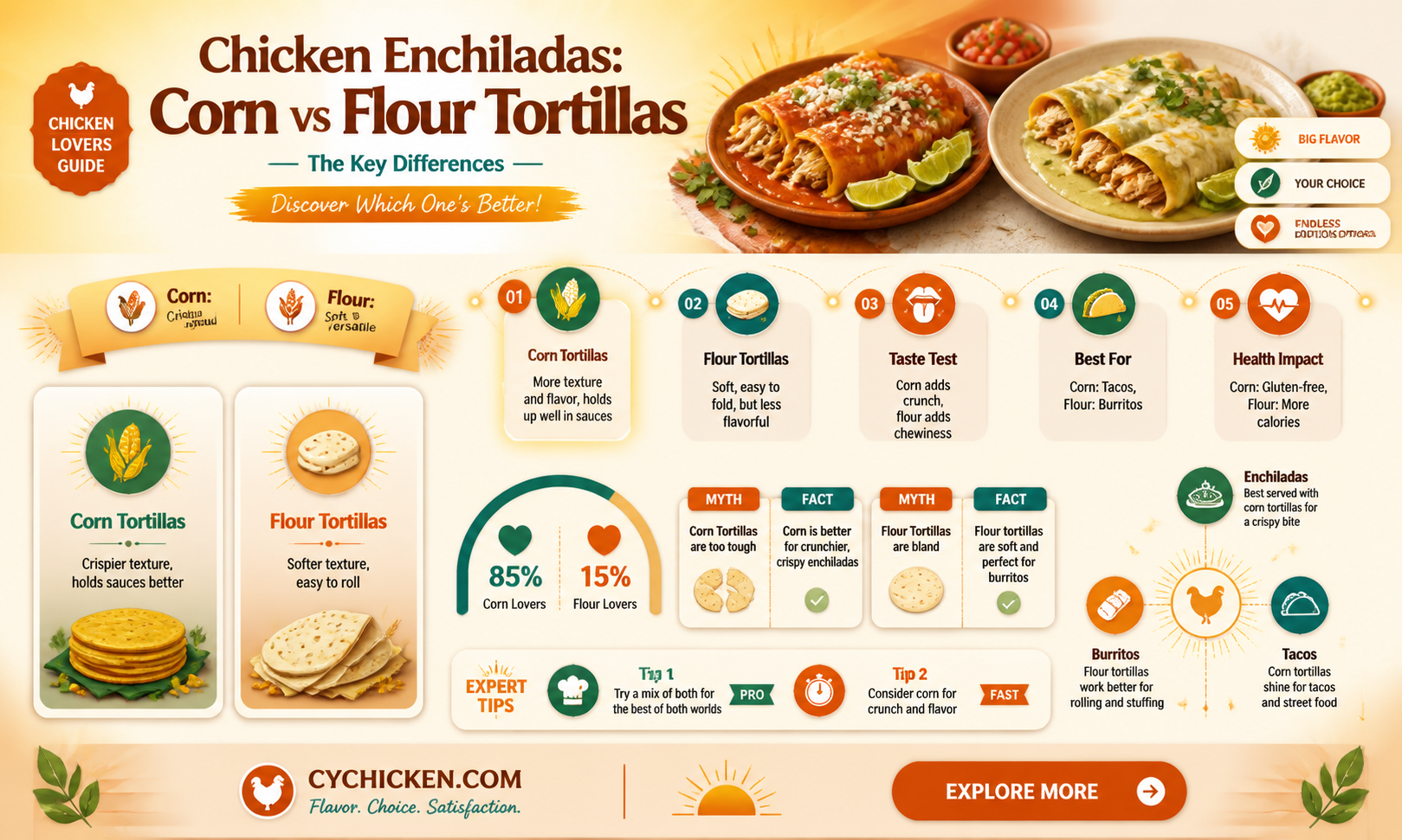 are chicken enchiladas better with corn or flour tortillas