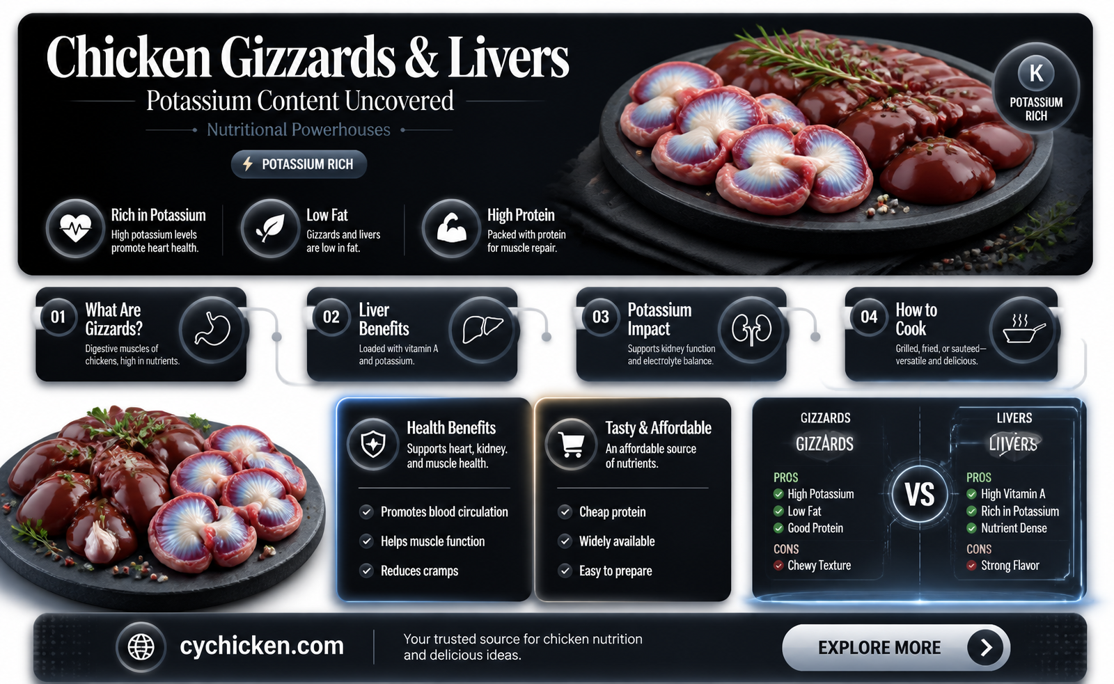 are chicken gizzards and livers high in potassium