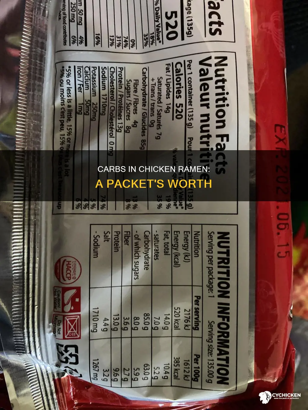 how many carbs in a chicken ramen seasing packet