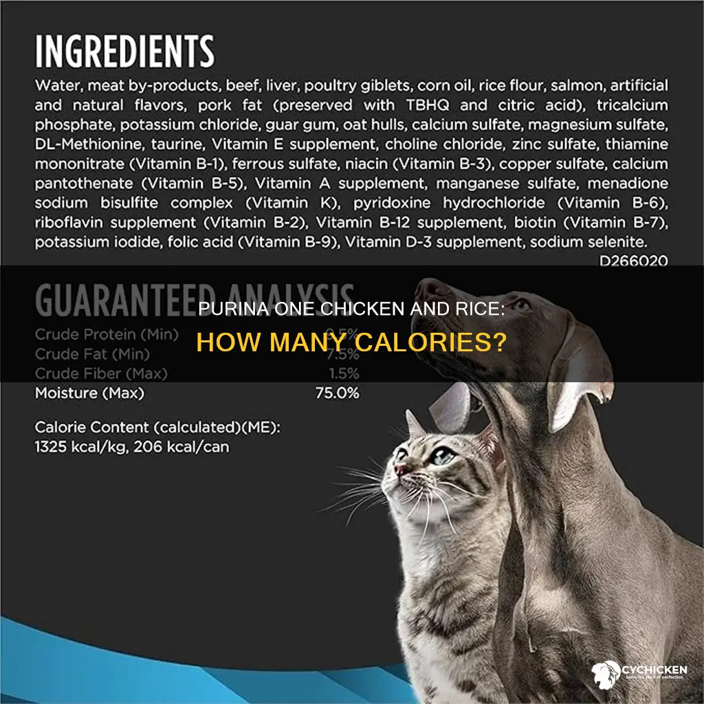 how many kcals are in purina one chicken and rice