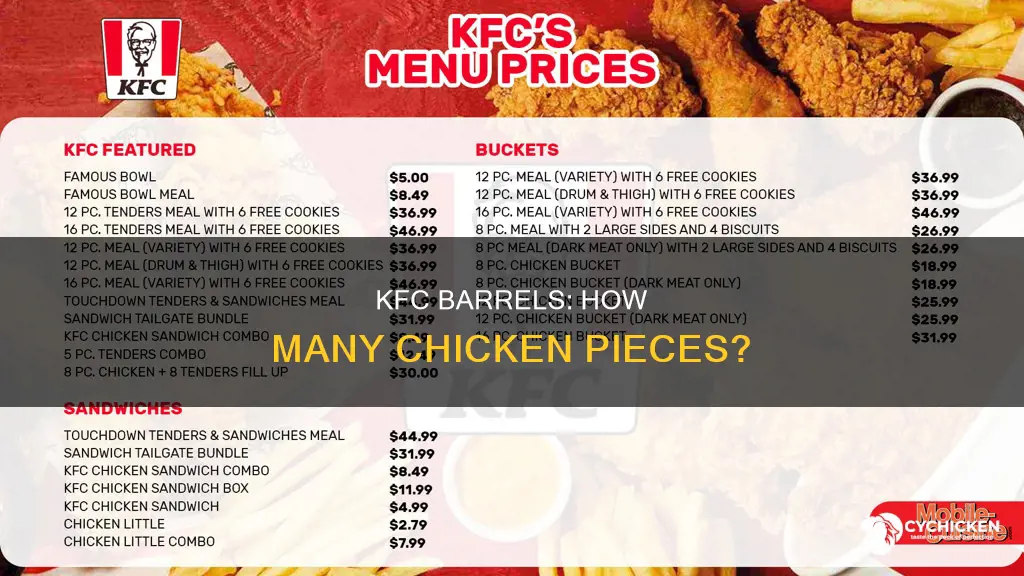 how many pieces of chicken in a kfc barrel
