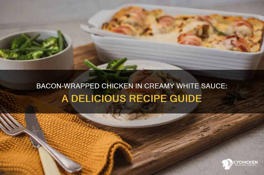 how to cook chicken wrapped in bacon under white sauce