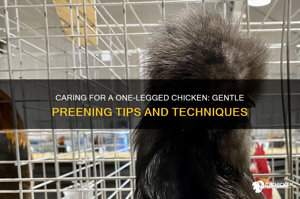 how to help a one legged chicken preen