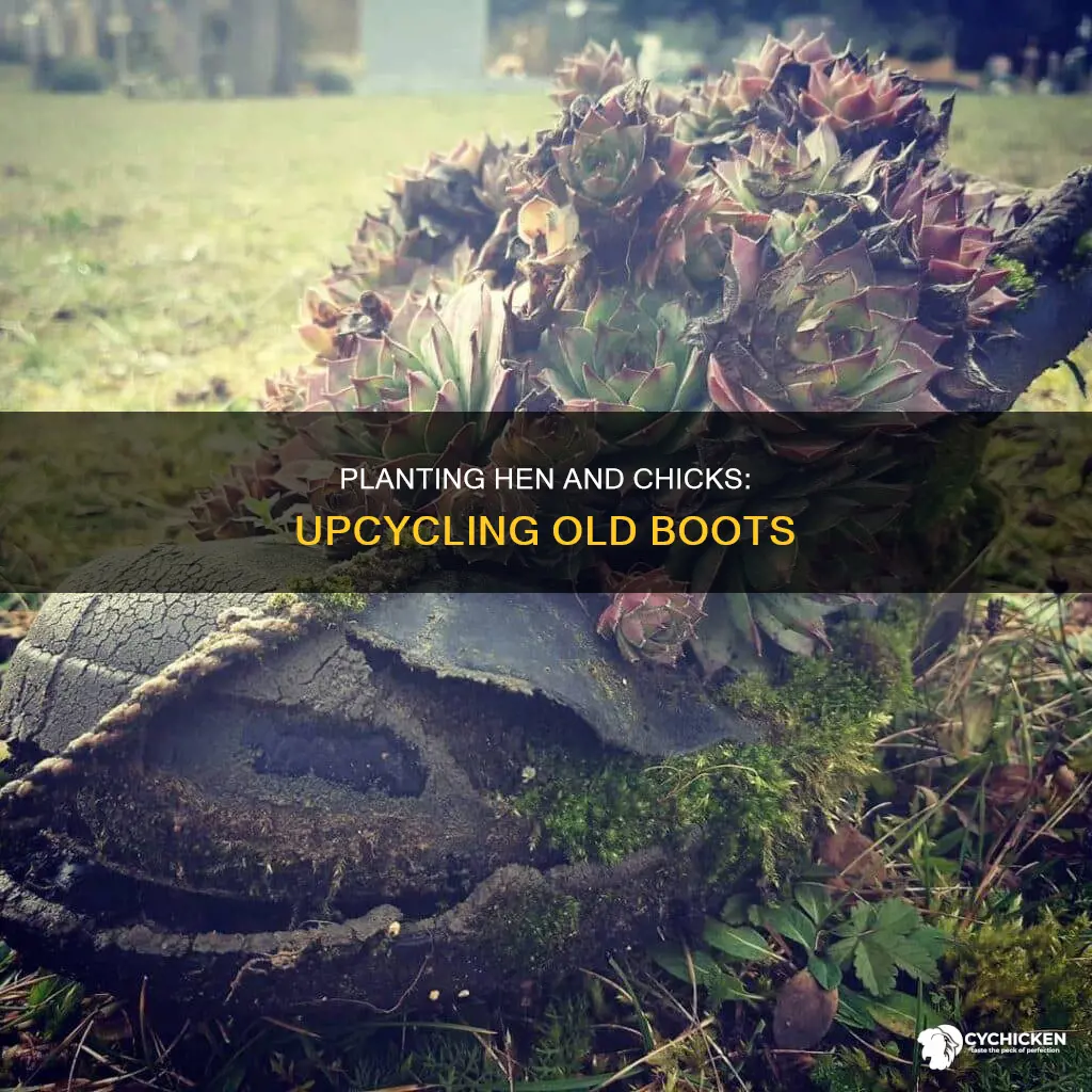 how to plant hen and chicks in old boots