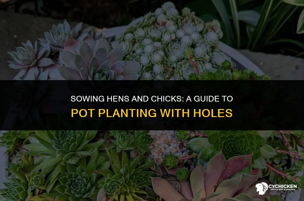 how to plant hens and chicks in pot with holes
