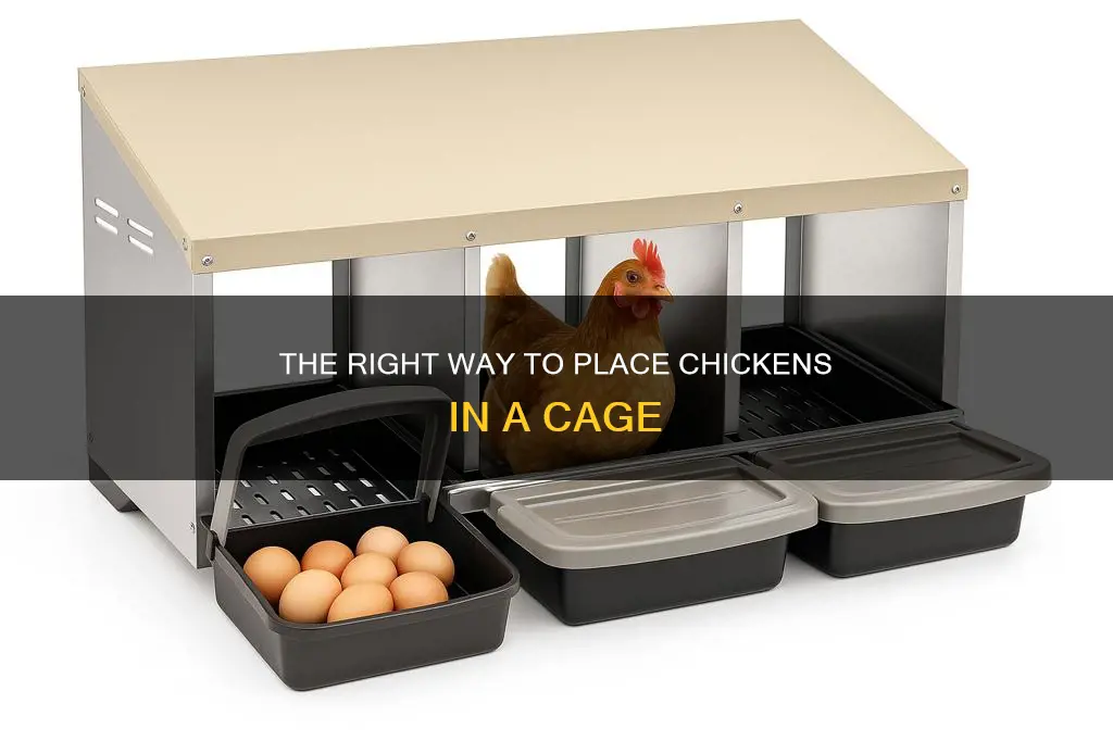how to prkperly place a chicken in a cage