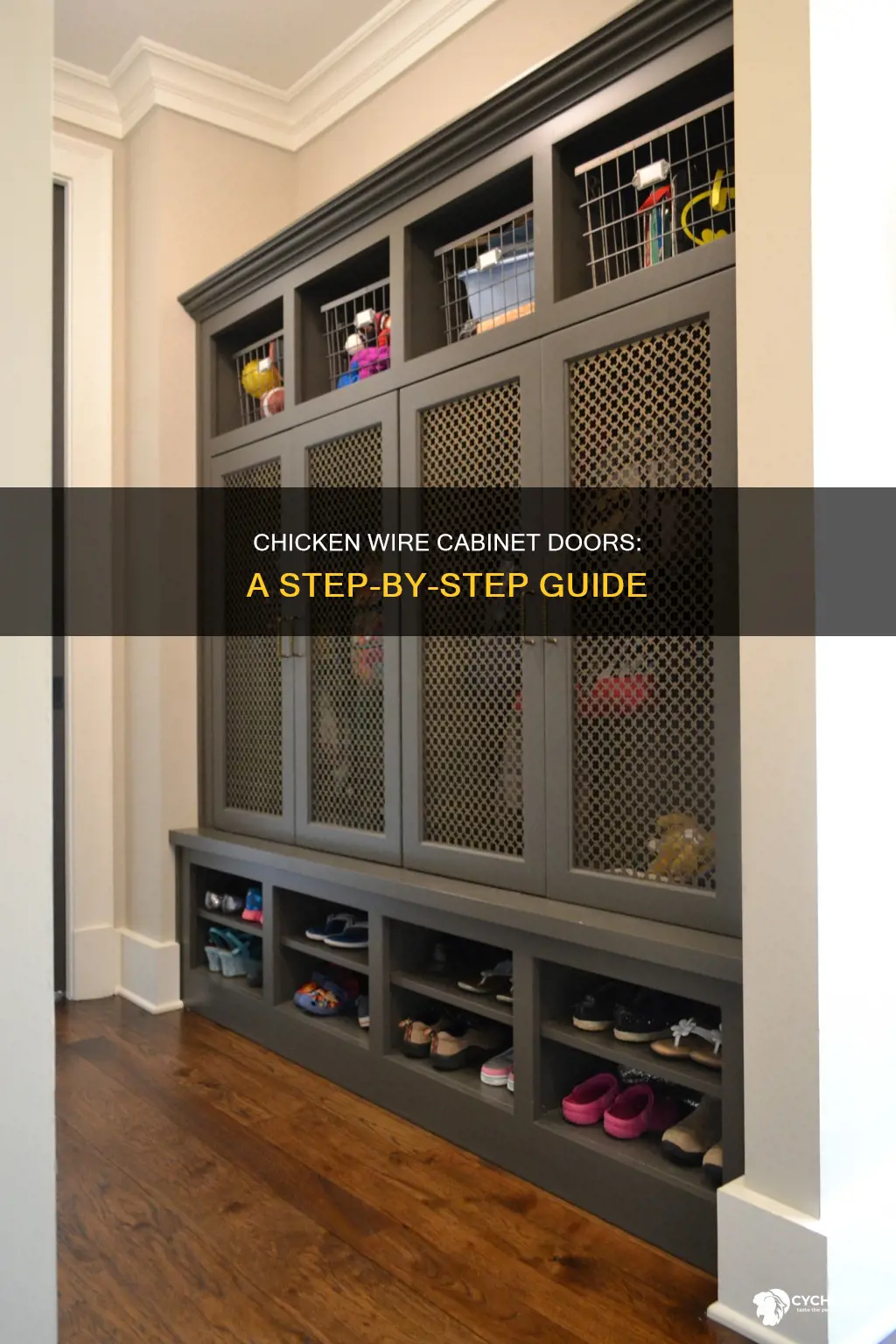how to put chicken wire in a cabinet door