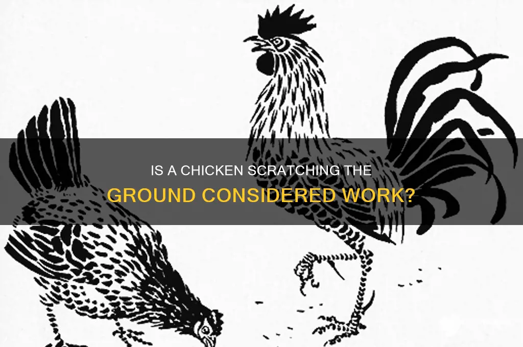 is a chicken scratching the ground doing work
