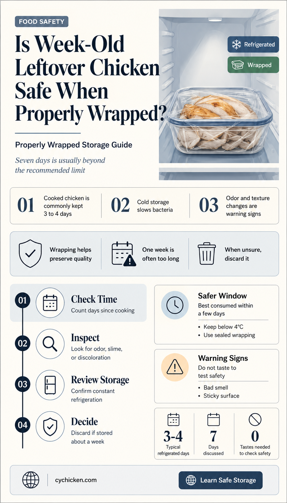 are wweek old leftover chicken safe if wrapped
