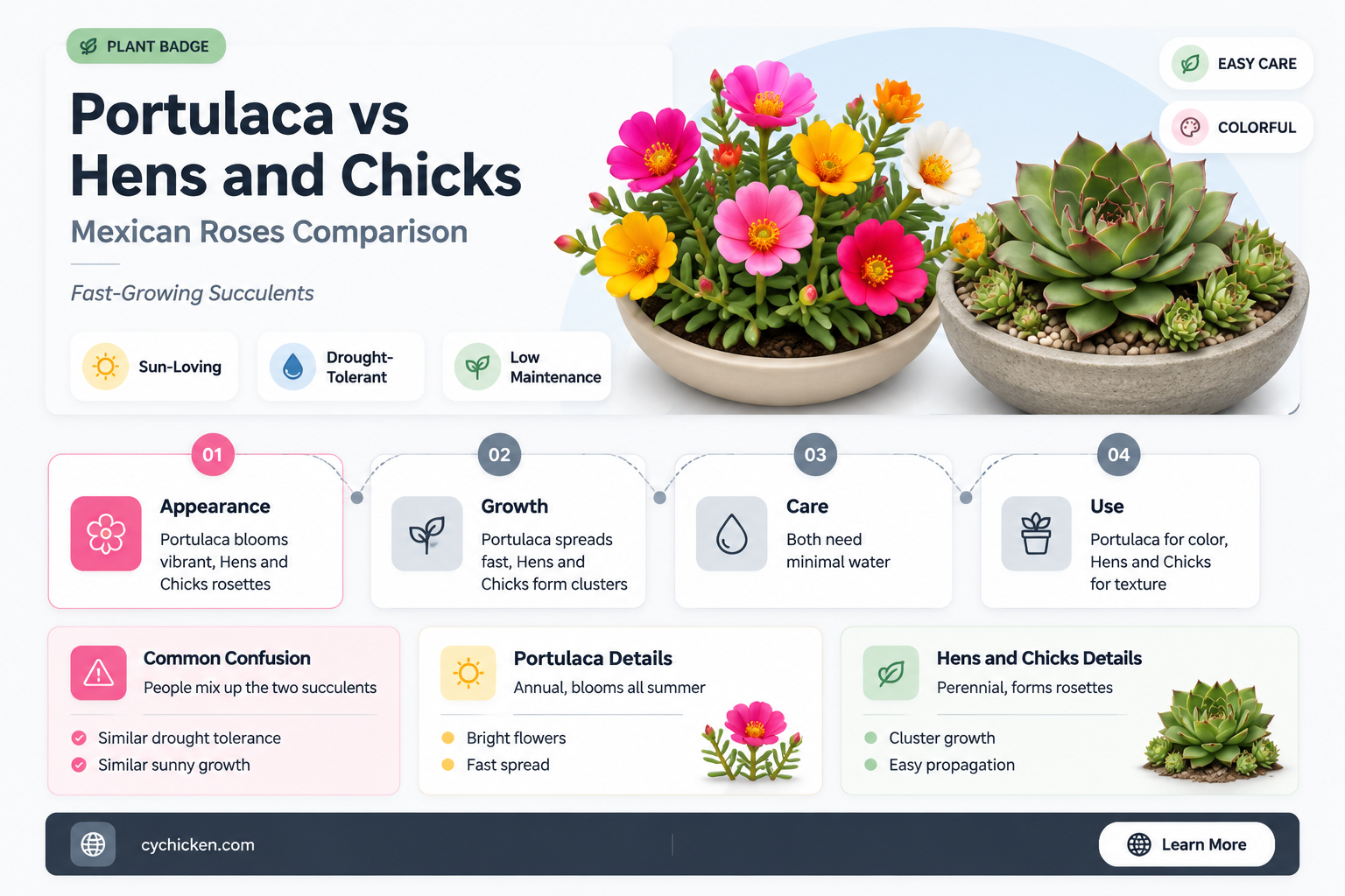 are portulaca and hens and chicks both mexican roses