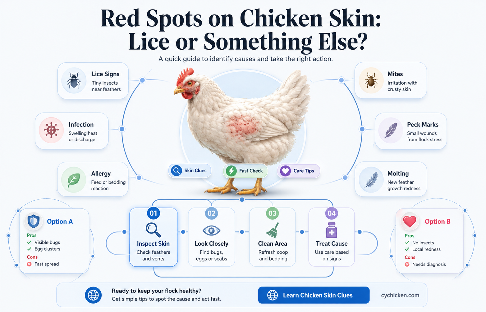 are red spots on chicken skin from lice