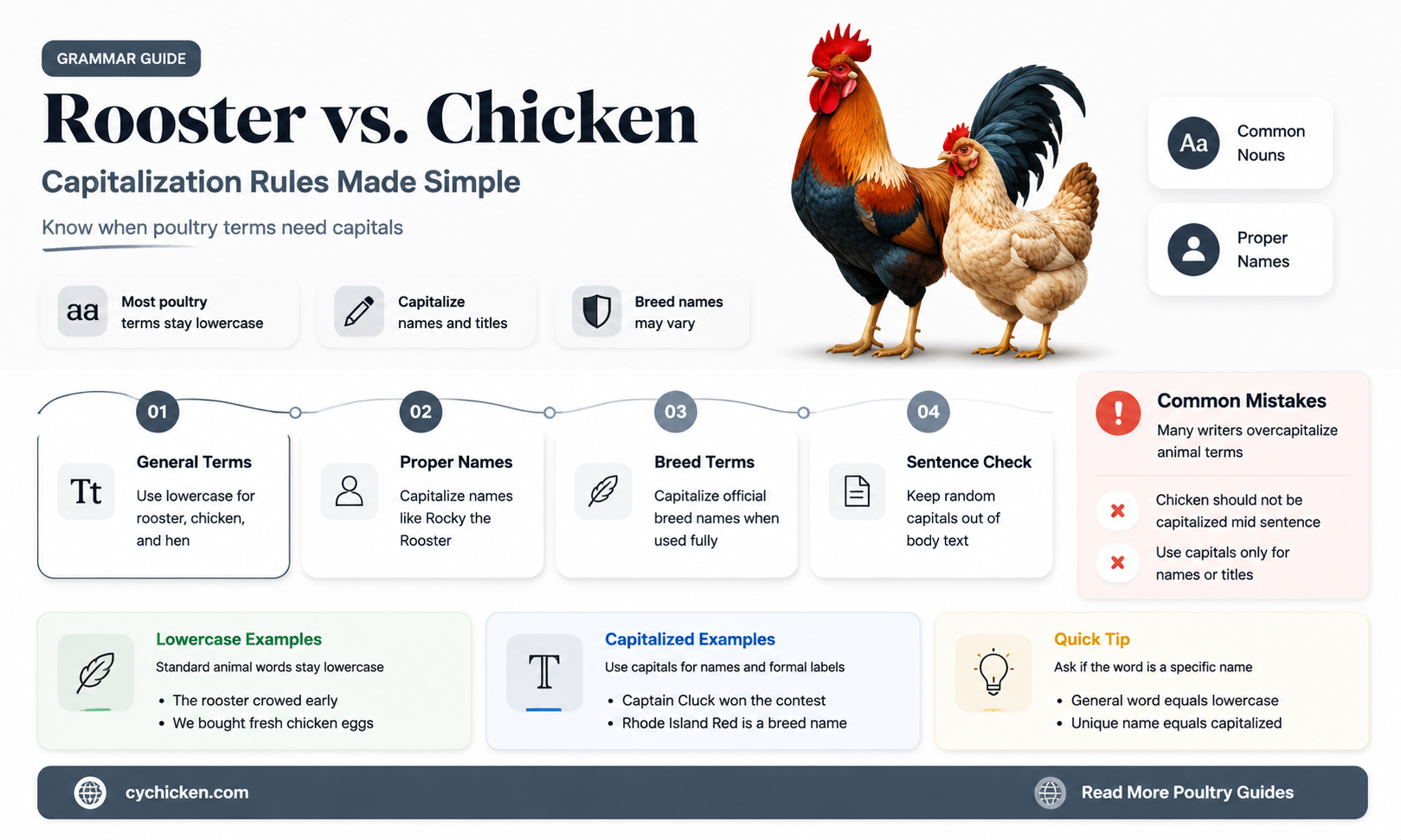are the words rooster and chicken capitalized