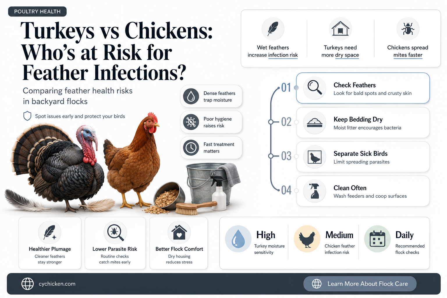 are turkeys more prone to feather infection than chicken