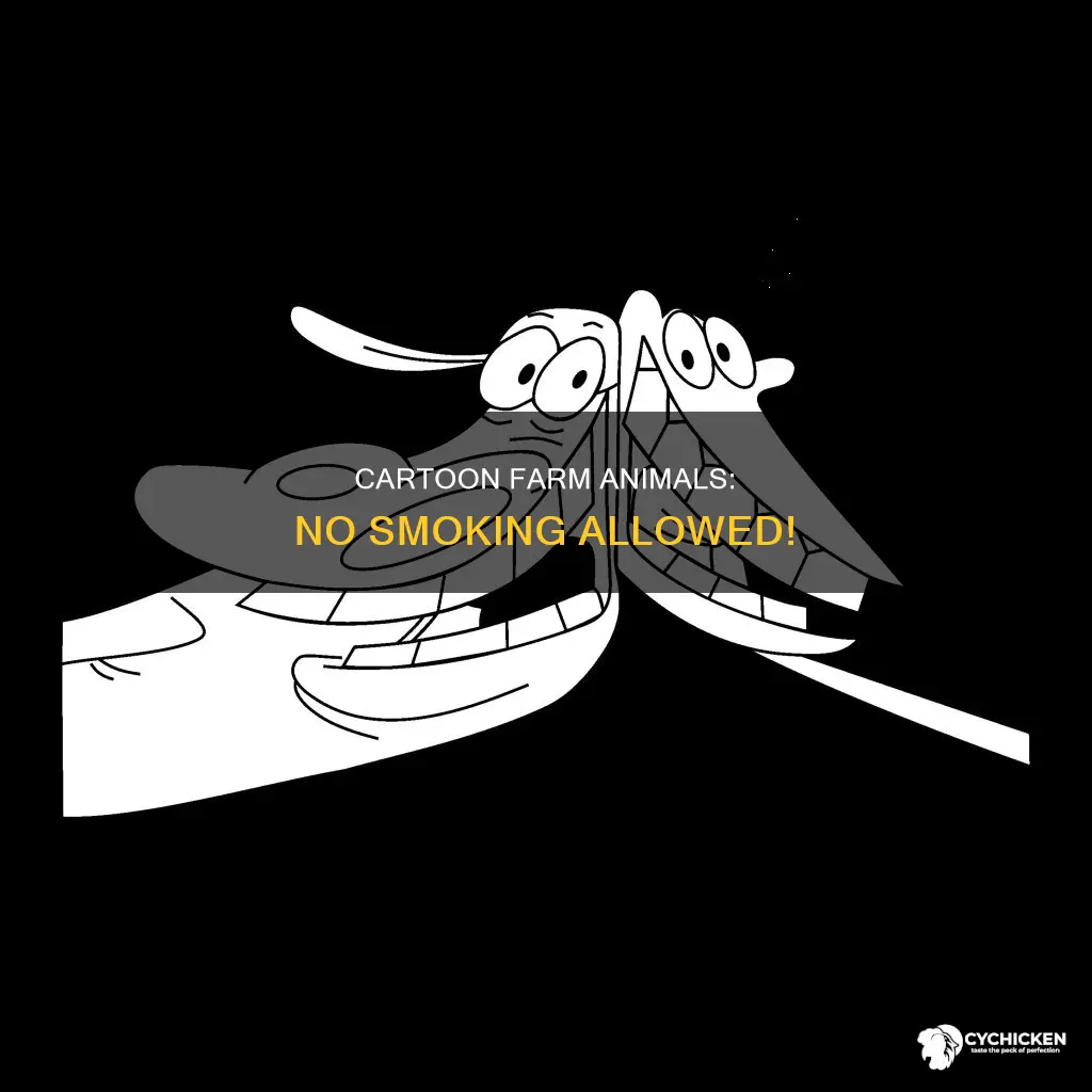 what a cartoon cow and chicken in no smoking