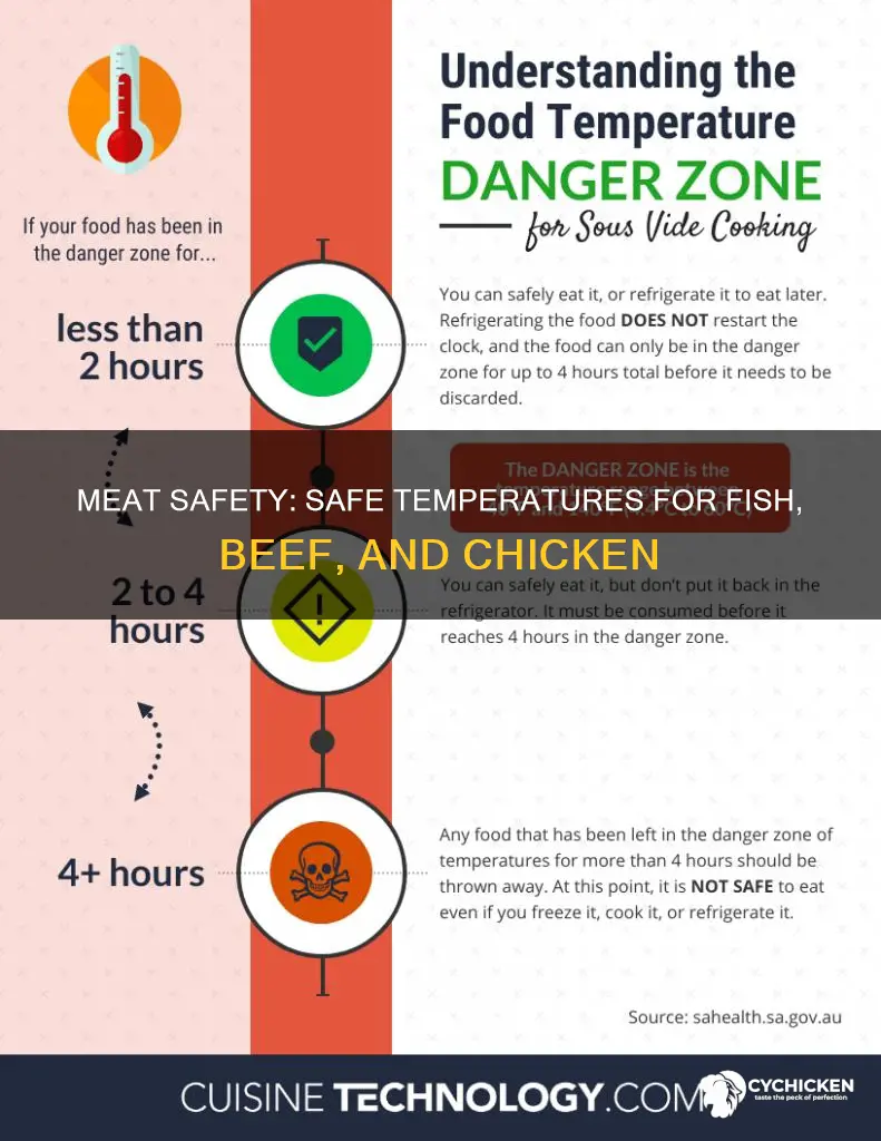 what are the safe temperatures for fish beef and chicken