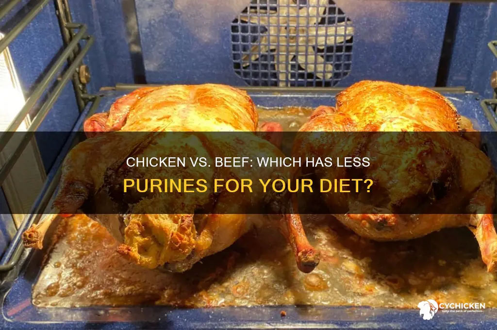 what has less purines chicken or beef