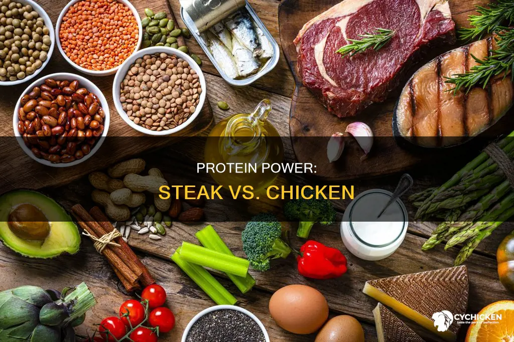 what has more grams of protein steak or chicken