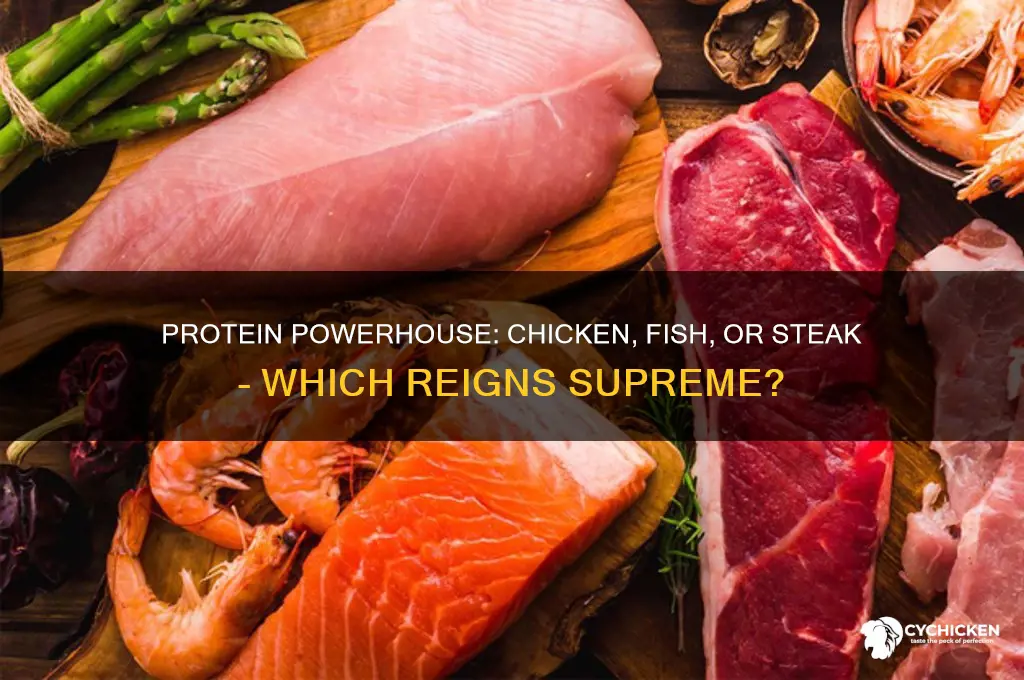 what has more protein chicken fish or steak