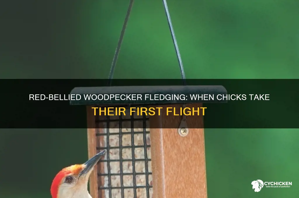 when do red bellied woodpecker chicks fledge