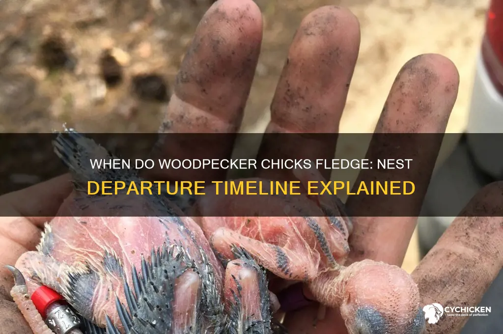 when do woodpecker chicks leave the nest