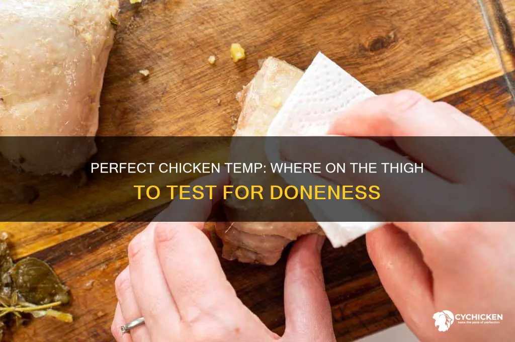 where in the thigh to test temp on chicken