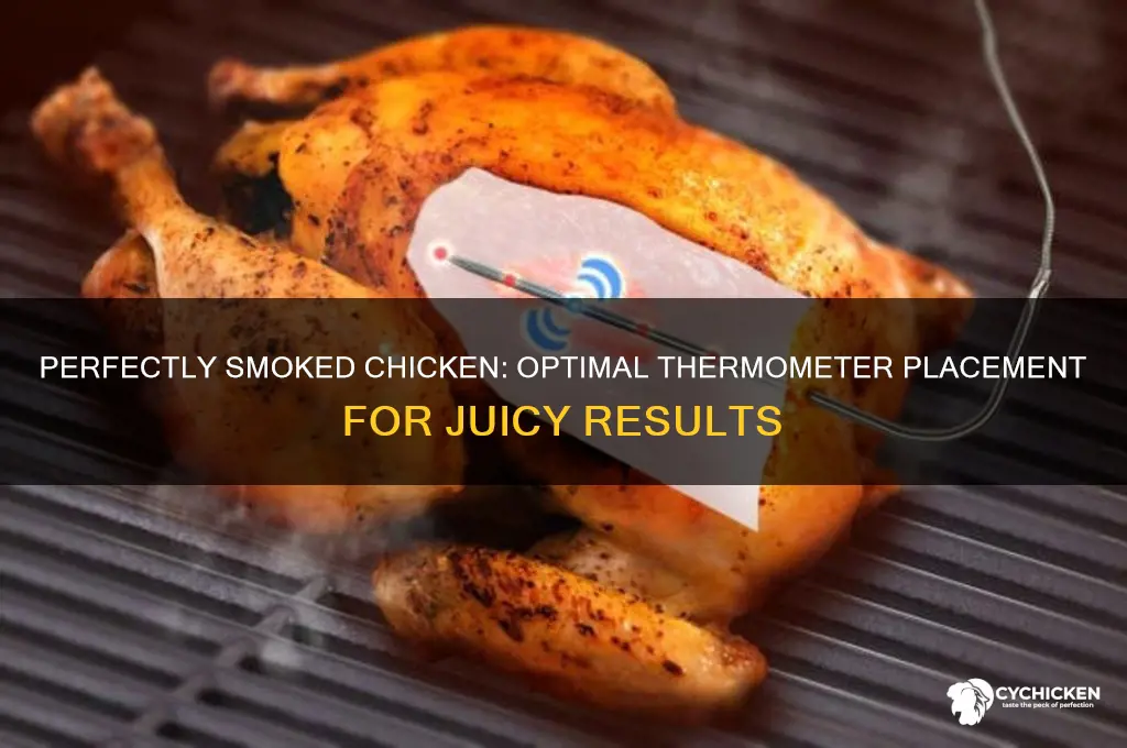 where to place thermometer in chicken while smoking