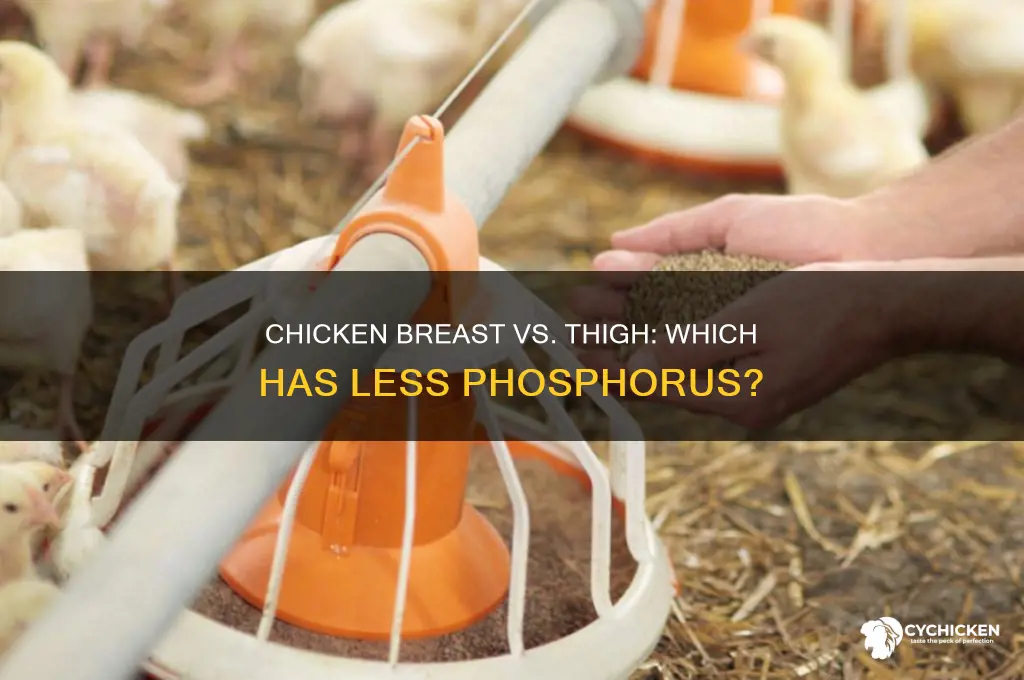 which has less phosphorus chicken breast or chicken thigh