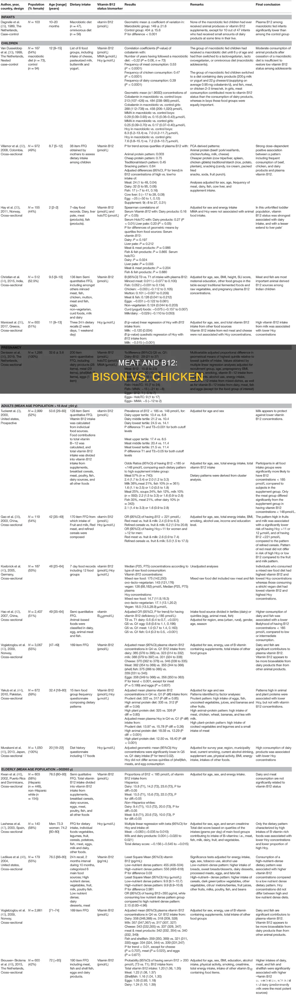 which has more b12 bison ground beef or chicken