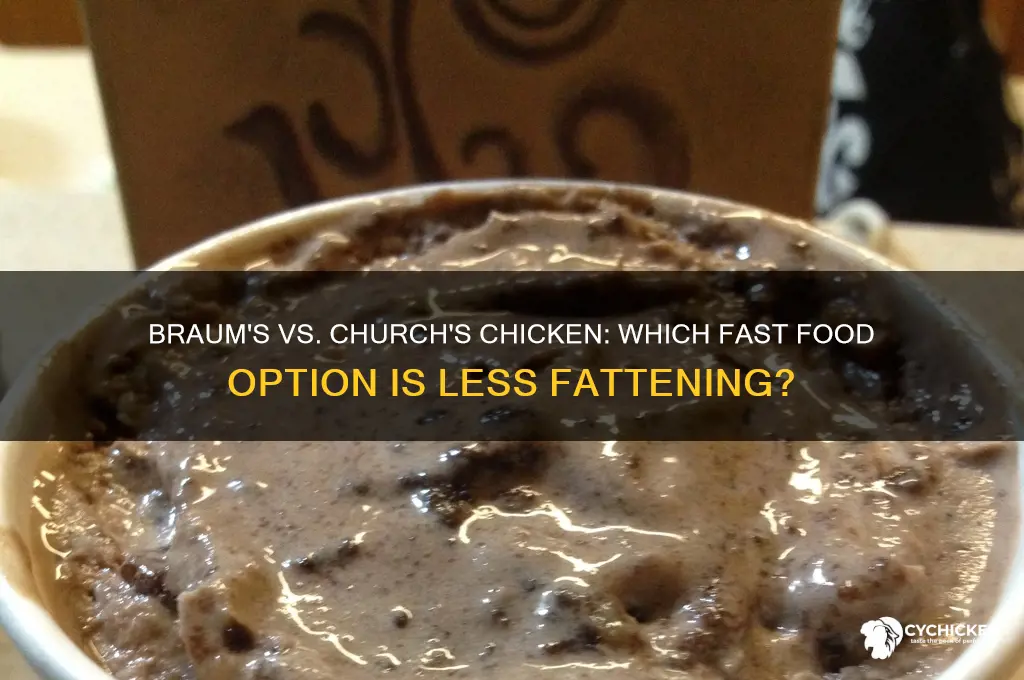 which is less fattening braums or churches chicken