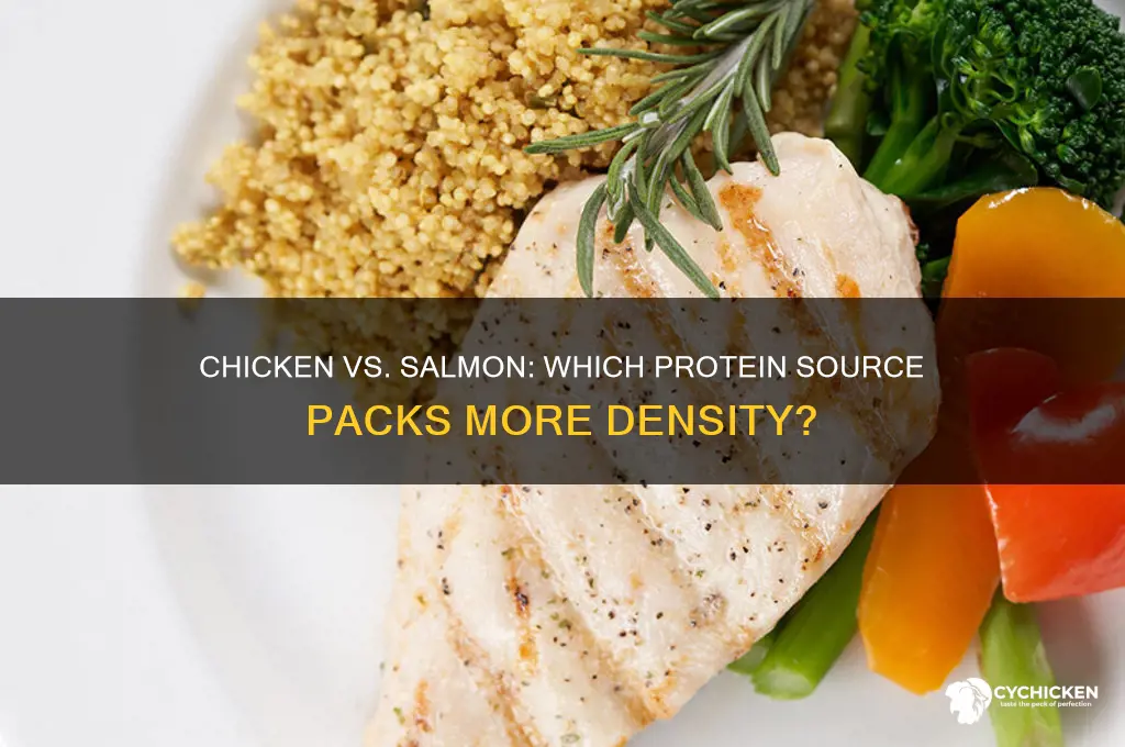 which is more protein dense chicken or salmon